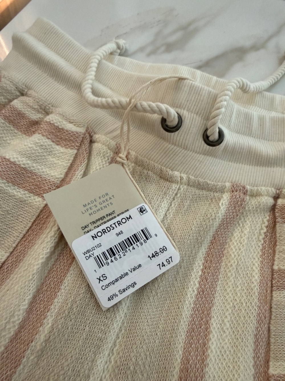 Faherty Cream and Blush Striped Wide Leg Pants